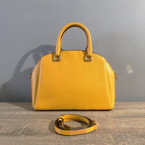 Michael Kors Maxine Medium Yellow Pebbled Leather Dome Satchel MSRP $328 EUC - Picture 2 of 15